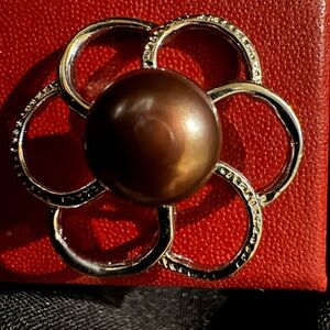 Genuine brown 9-10 pearl silver plated pendant